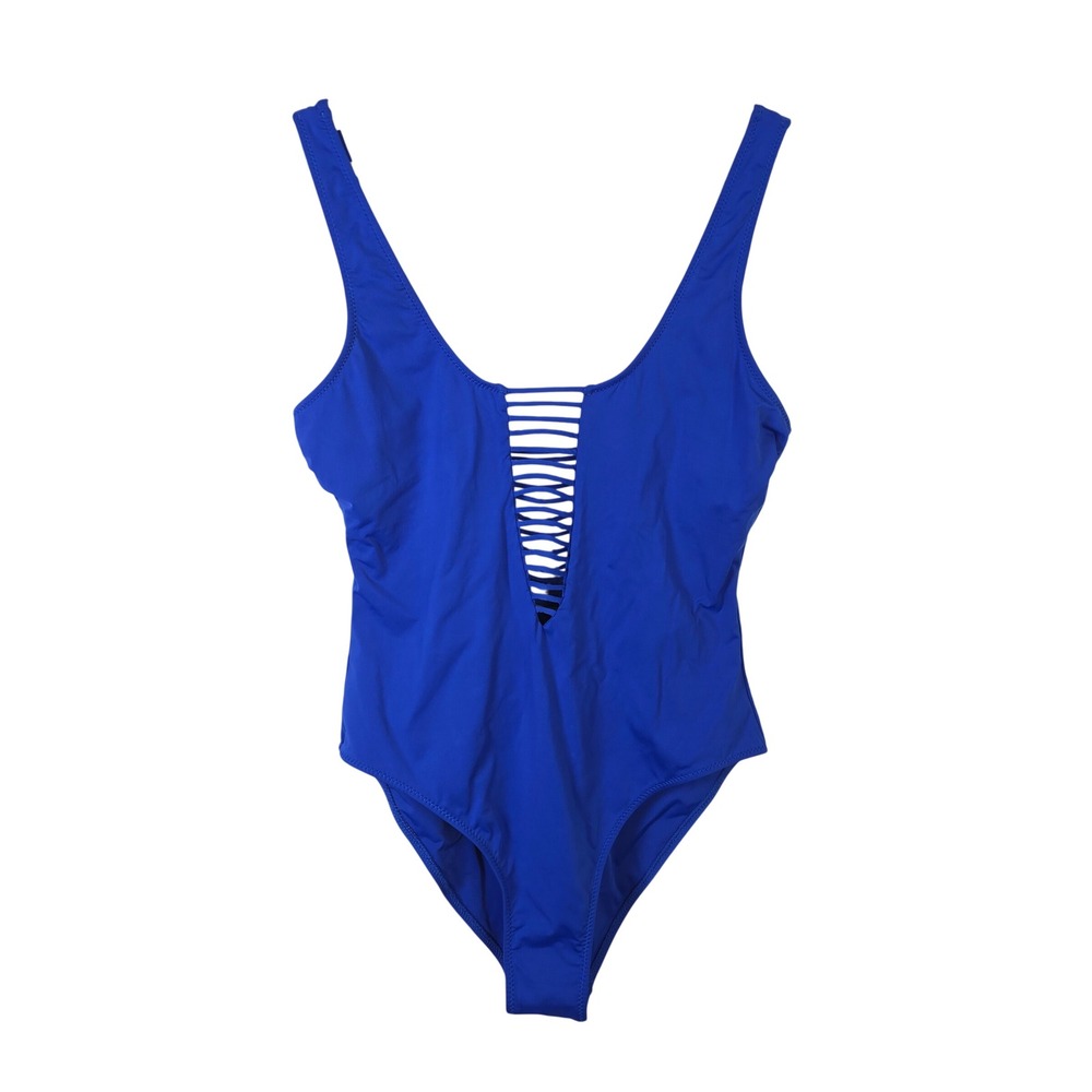 YMI Womens Royal Blue Strappy Front Cutout One Piece Swimsuit Monokini Size L